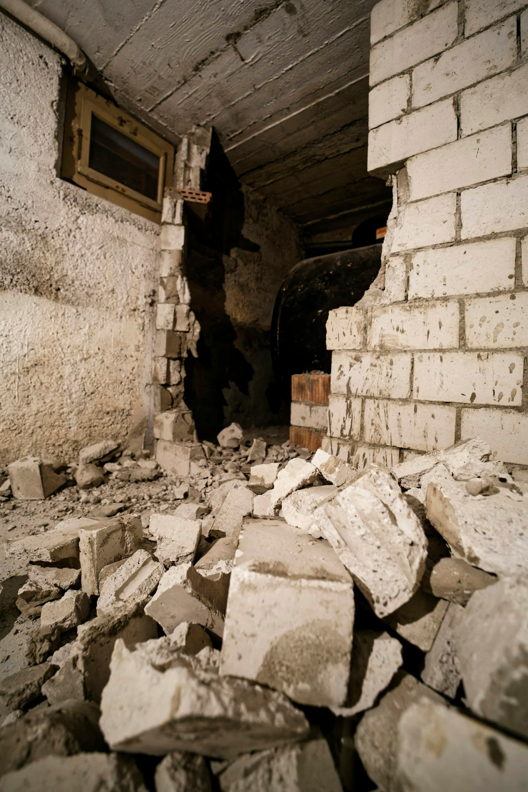 Kırılmış duvar ve moloz